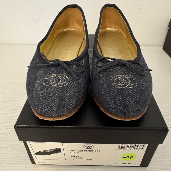 Chanel Denim CC Classic Ballet Flats Dark Blue EU 38 US 8 Vintage Women’s Shoes - Picture 3 of 9